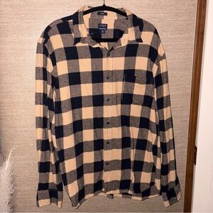 J Crew Flanel Slim Fit tan & Black Button Down Long Sleeve Shirt Size XL